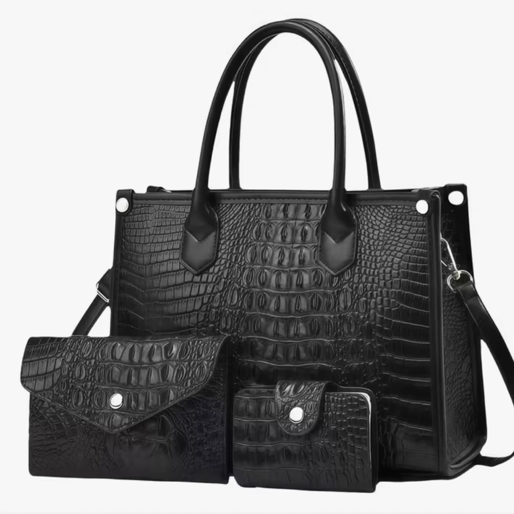 Black leather Crocodile Pattern Handbag Set